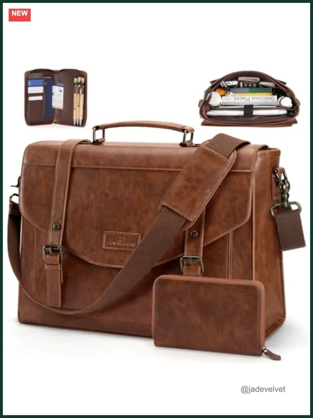 Vintage PU Leather Messenger Bag for Men Laptop 15.6 Inch Briefcase Satchel